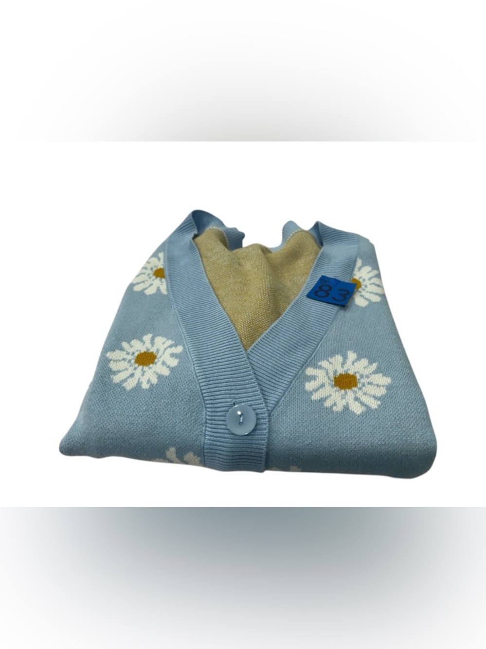 Daisy-Print Light Blue V-Neck Cardigan Sweater - Picture 5 of 5